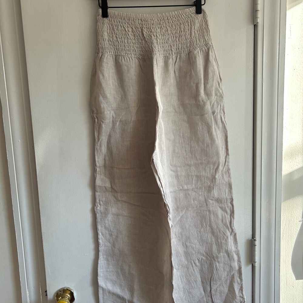 Terzo Millenio Light Beige Wide-Leg Linen Pants size S